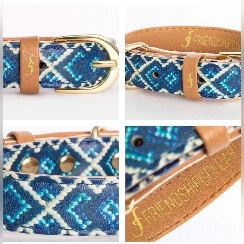 Friendship Mucky Pup Blue Diamond Leather Collar Dog Collar